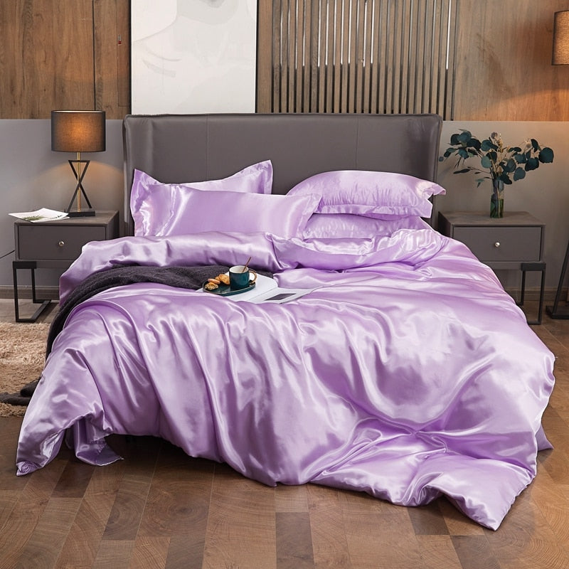 Conjunto de Roupa de Cama Casal Completo em Cetim 4 Unidades