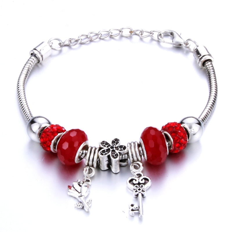 Pulseira feminina berloques metal 925