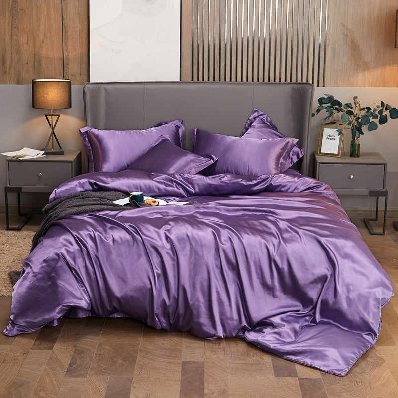 Conjunto de Roupa de Cama Casal Completo em Cetim 4 Unidades