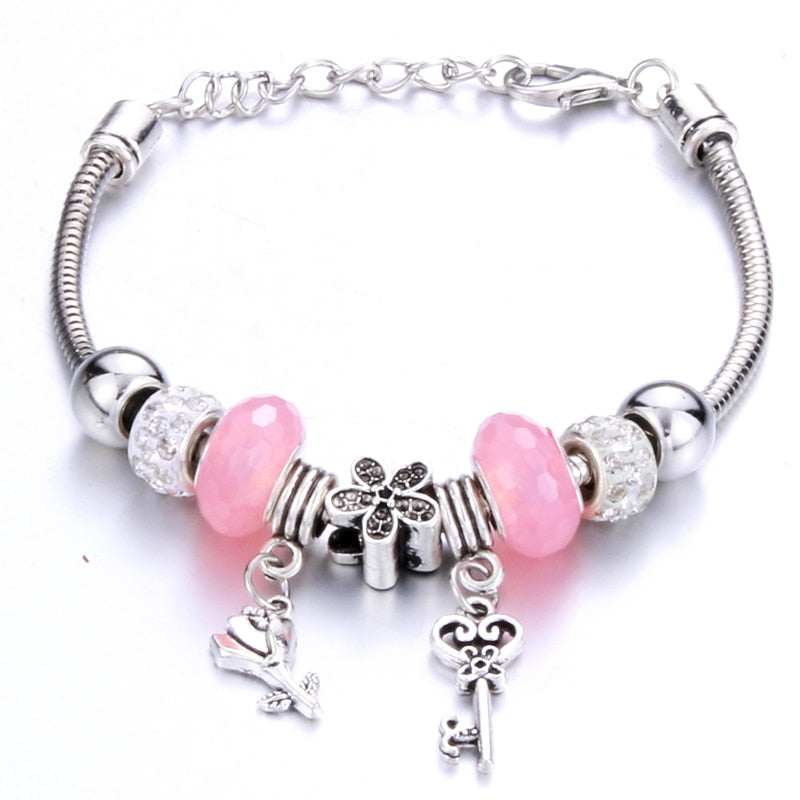 Pulseira feminina berloques metal 925