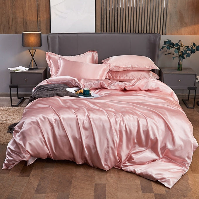 Conjunto de Roupa de Cama Casal Completo em Cetim 4 Unidades