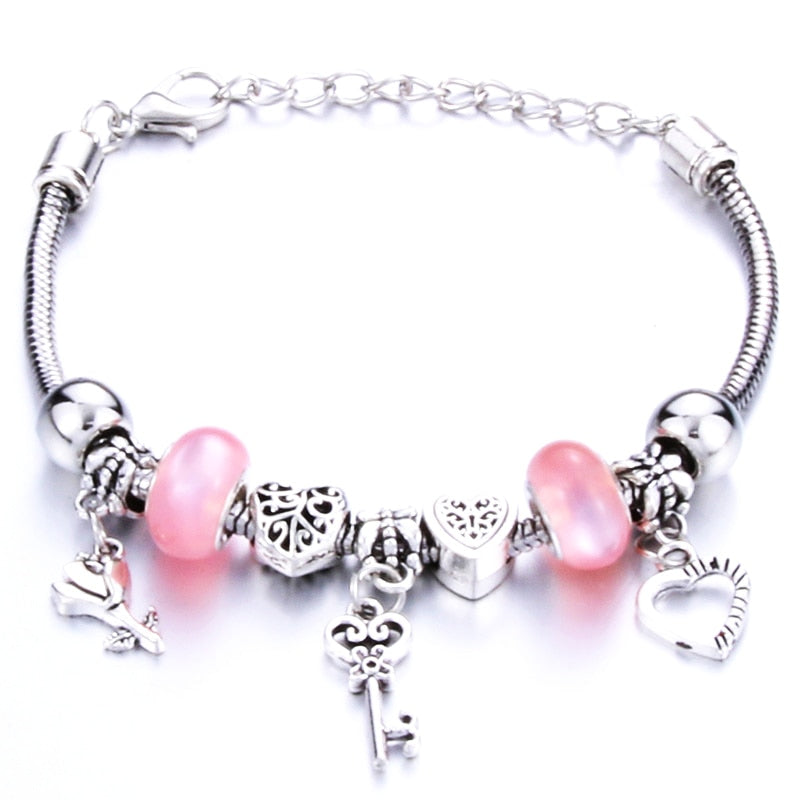 Pulseira feminina berloques metal 925