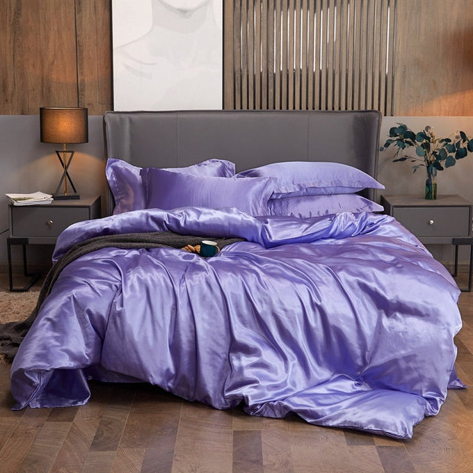 Conjunto de Roupa de Cama Casal Completo em Cetim 4 Unidades