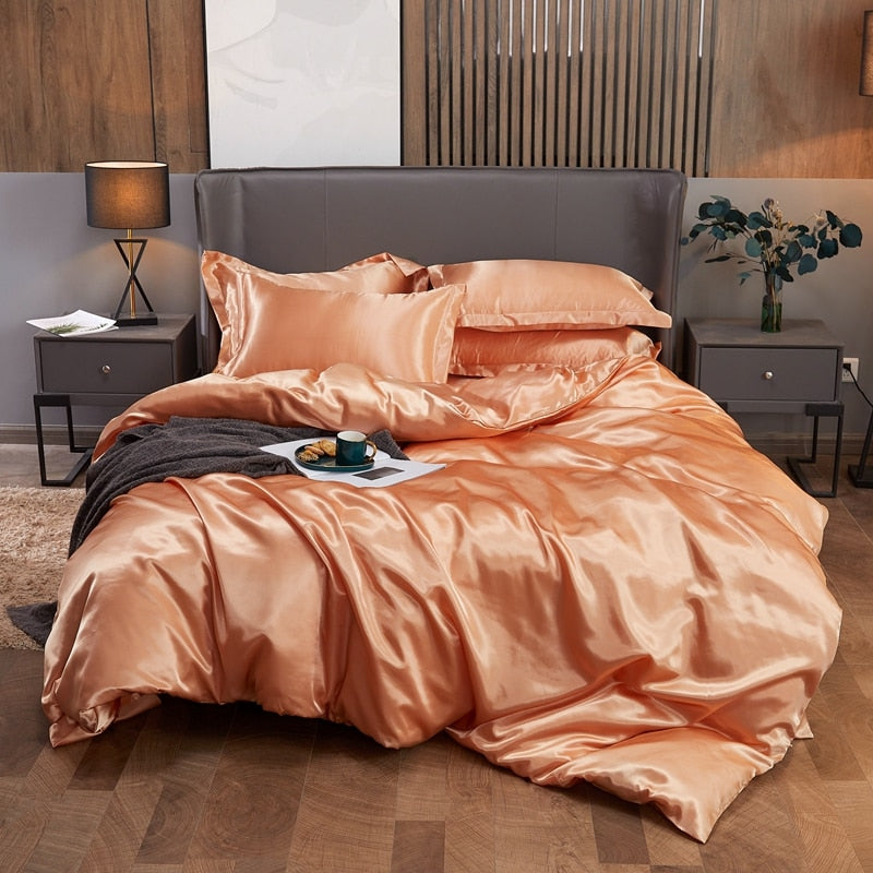 Conjunto de Roupa de Cama Casal Completo em Cetim 4 Unidades