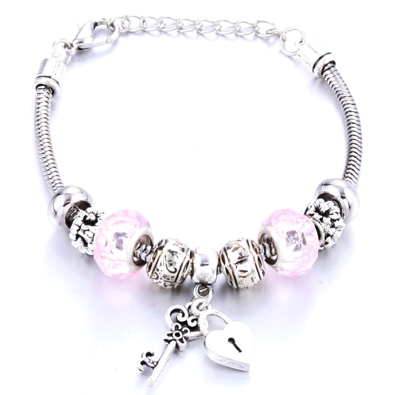 Pulseira feminina berloques metal 925