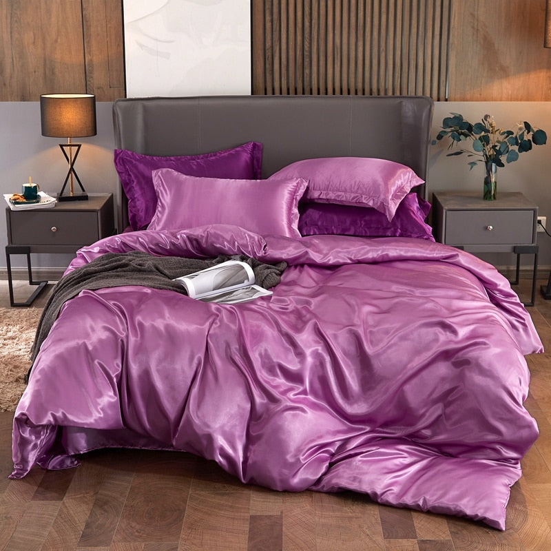 Conjunto de Roupa de Cama Casal Completo em Cetim 4 Unidades