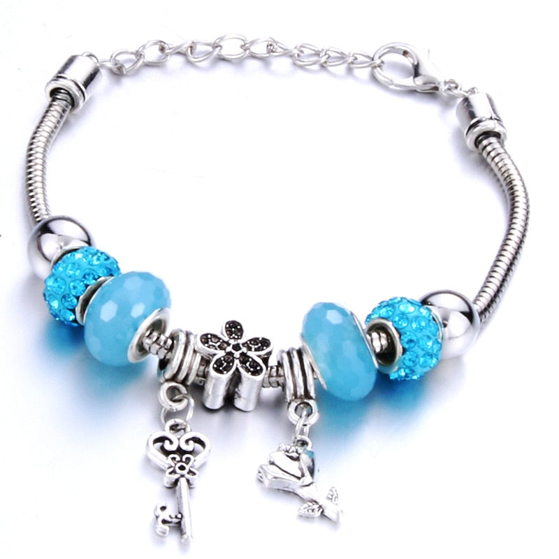 Pulseira feminina berloques metal 925