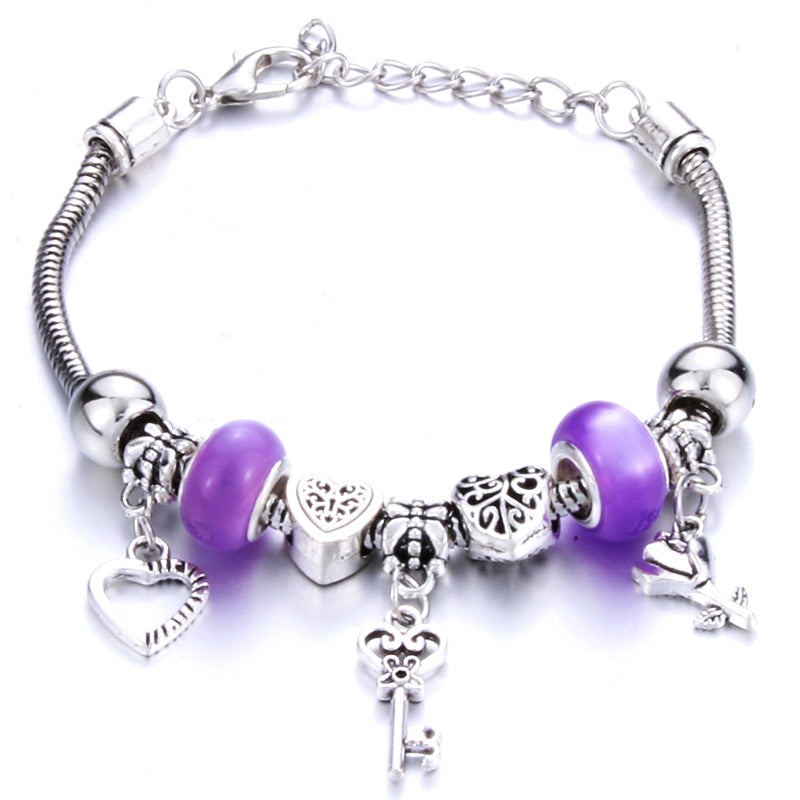 Pulseira feminina berloques metal 925