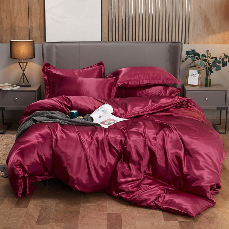 Conjunto de Roupa de Cama Casal Completo em Cetim 4 Unidades