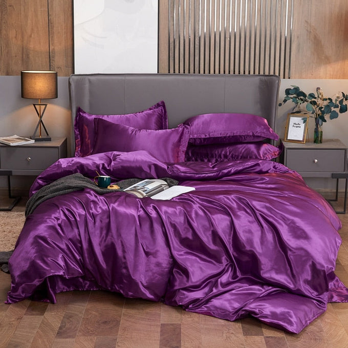 Conjunto de Roupa de Cama Casal Completo em Cetim 4 Unidades