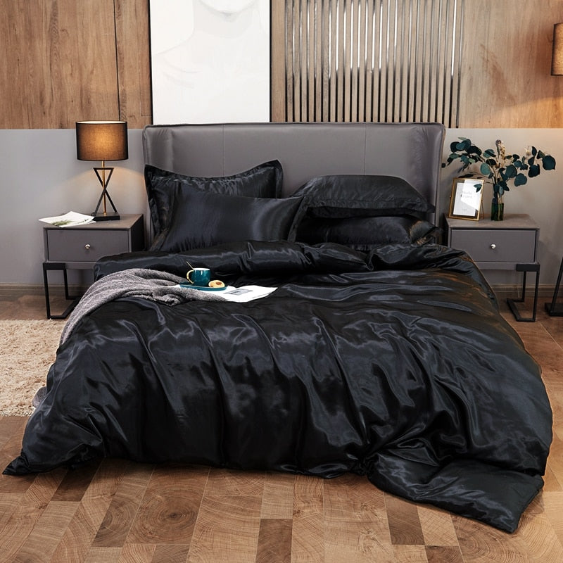 Conjunto de Roupa de Cama Casal Completo em Cetim 4 Unidades