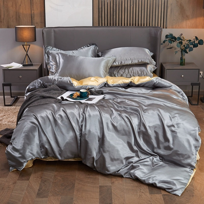 Conjunto de Roupa de Cama Casal Completo em Cetim 4 Unidades