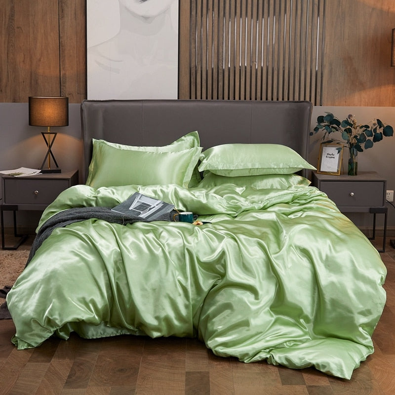 Conjunto de Roupa de Cama Casal Completo em Cetim 4 Unidades