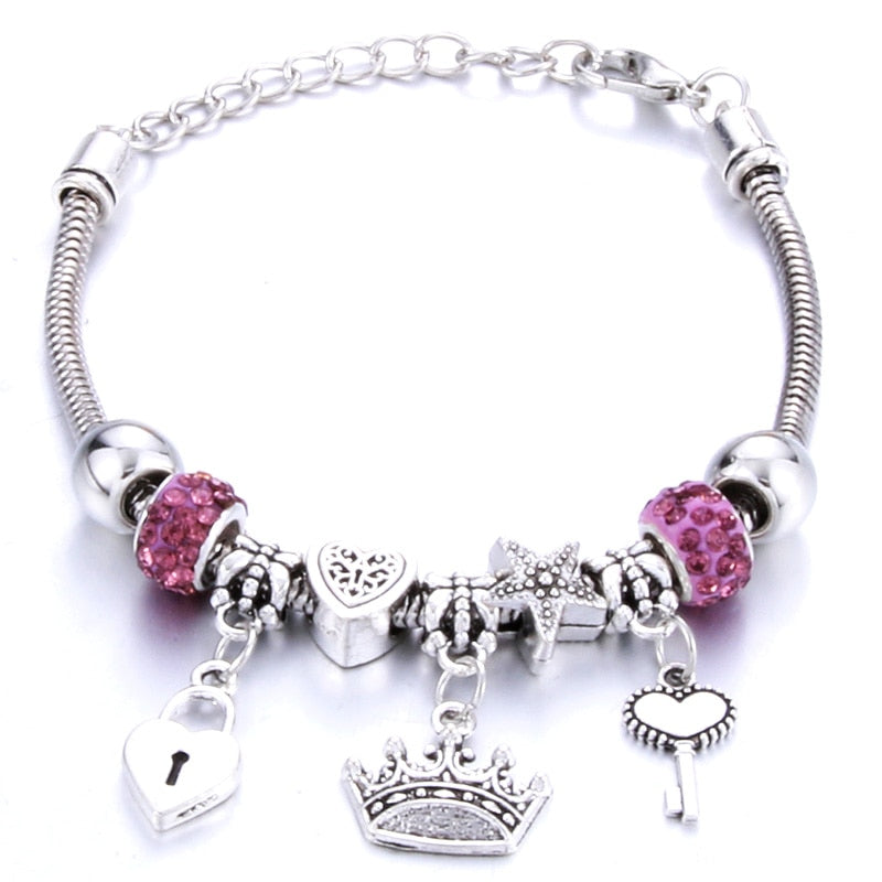 Pulseira feminina berloques metal 925