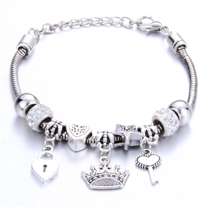 Pulseira feminina berloques metal 925