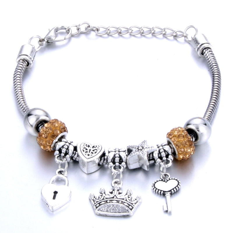 Pulseira feminina berloques metal 925