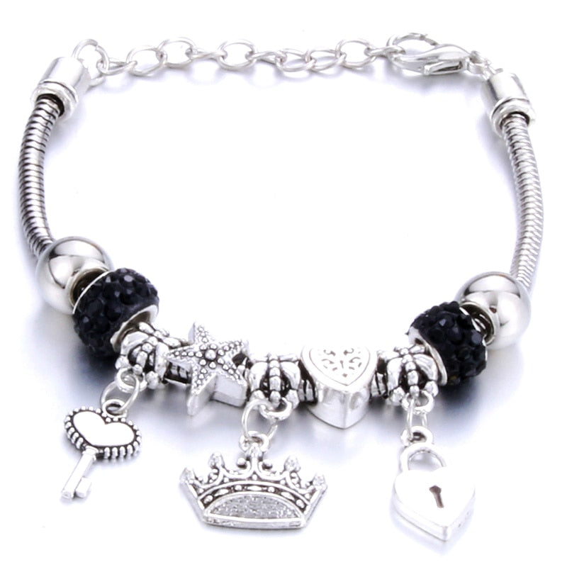 Pulseira feminina berloques metal 925