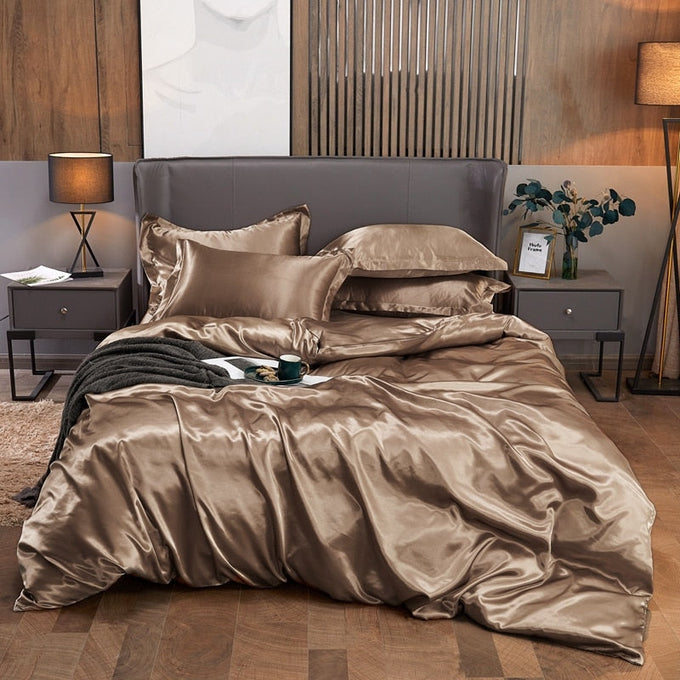 Conjunto de Roupa de Cama Casal Completo em Cetim 4 Unidades