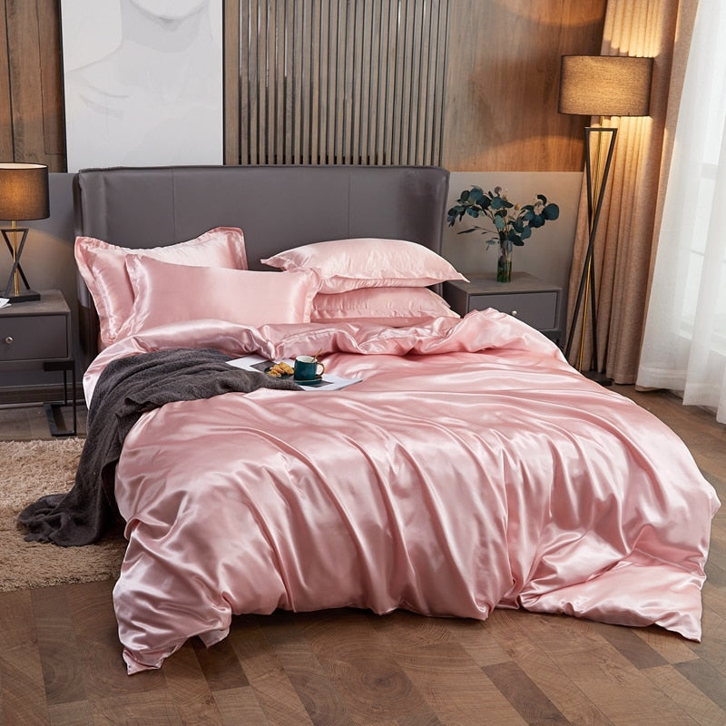 Conjunto de Roupa de Cama Casal Completo em Cetim 4 Unidades