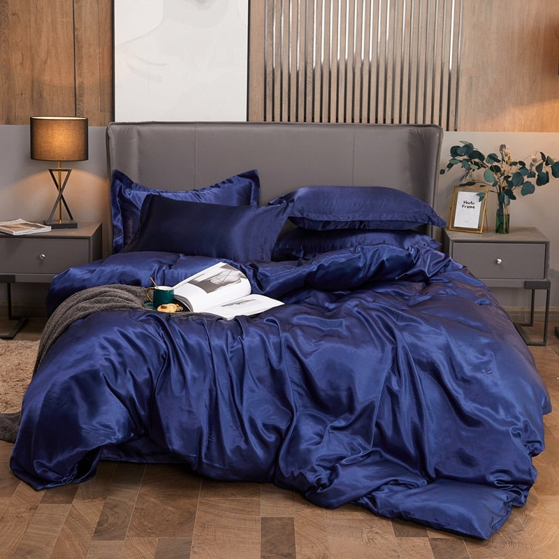 Conjunto de Roupa de Cama Casal Completo em Cetim 4 Unidades