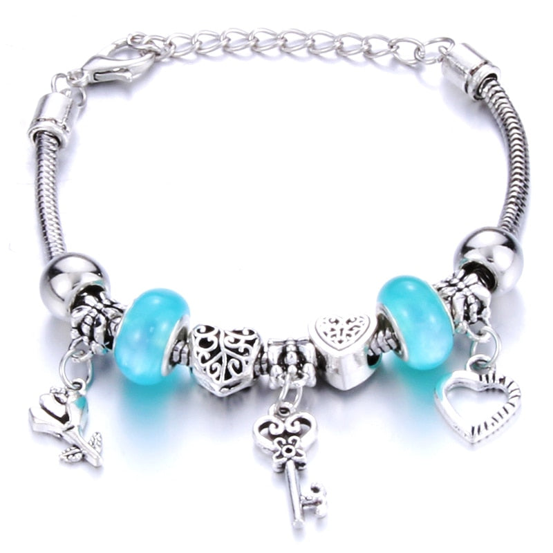 Pulseira feminina berloques metal 925