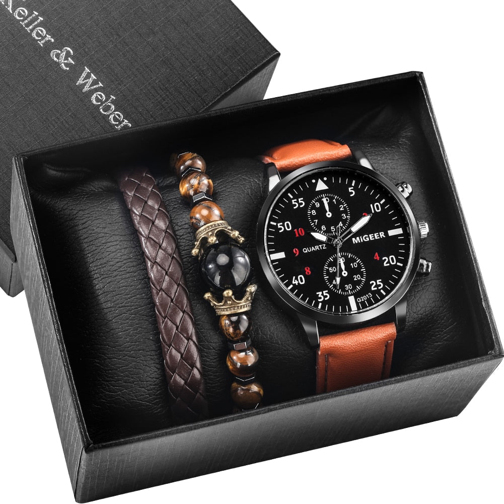 Kit relógio masculino + pulseiras keller&webber – Aqui Ten De Tudo