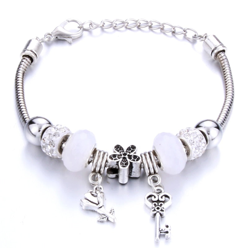 Pulseira feminina berloques metal 925