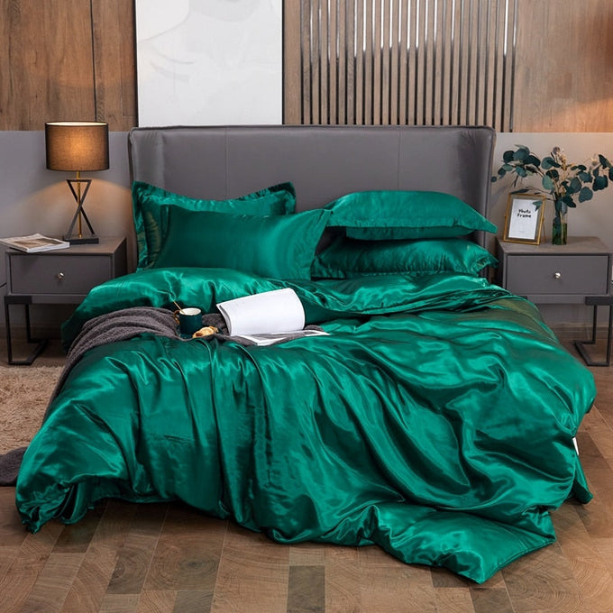 Conjunto de Roupa de Cama Casal Completo em Cetim 4 Unidades