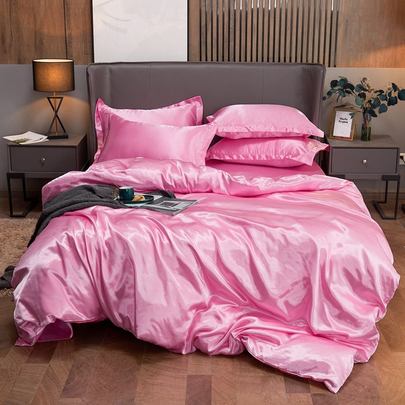 Conjunto de Roupa de Cama Casal Completo em Cetim 4 Unidades