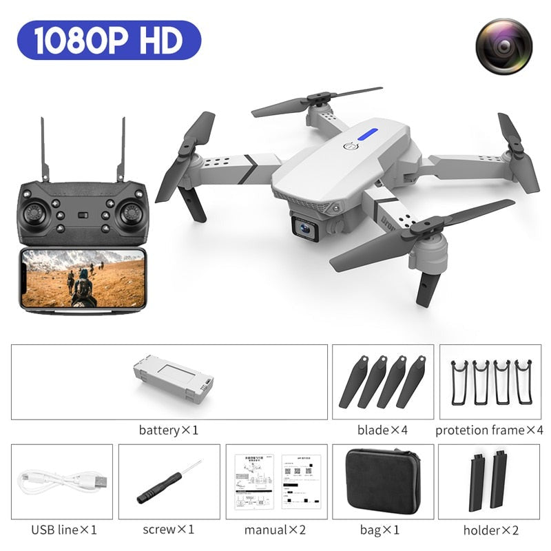 Drone E88 Pro com Câmera 1080p ou 4k (1 ou 2 câmeras)