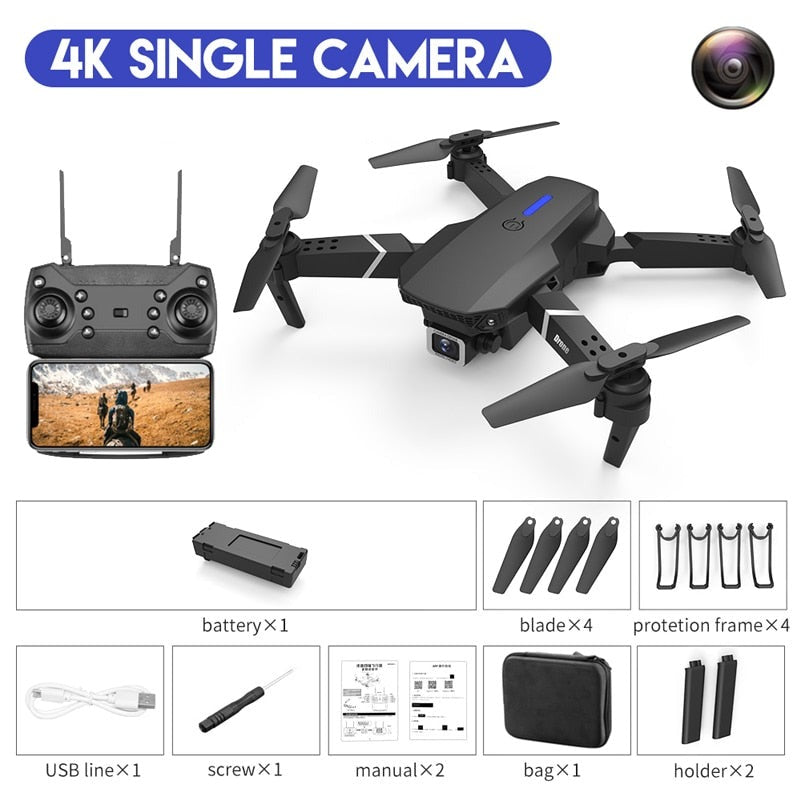 Drone E88 Pro com Câmera 1080p ou 4k (1 ou 2 câmeras)