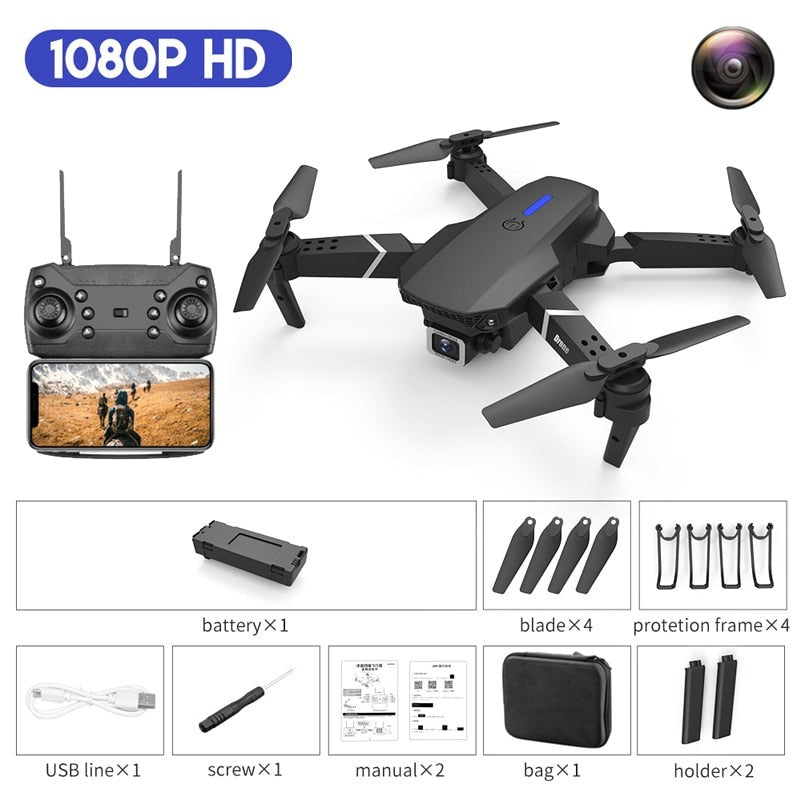 Drone E88 Pro com Câmera 1080p ou 4k (1 ou 2 câmeras)