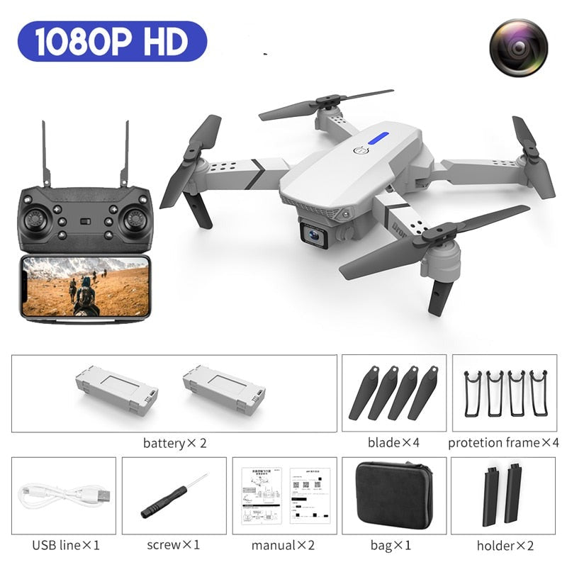 Drone E88 Pro com Câmera 1080p ou 4k (1 ou 2 câmeras)