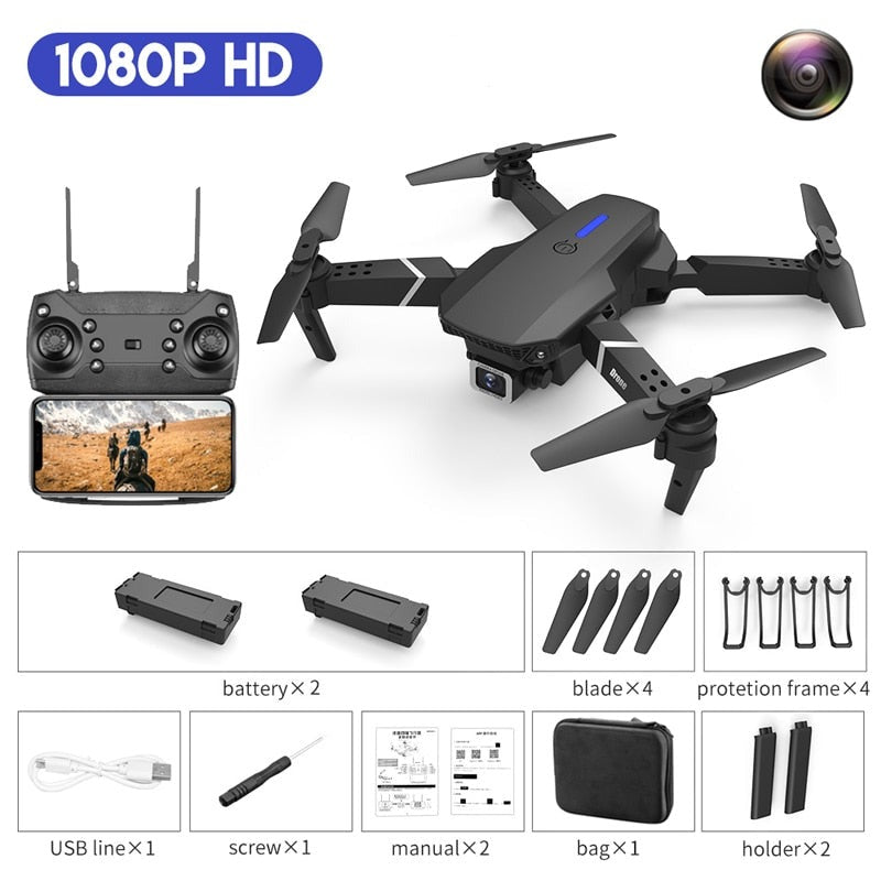 Drone E88 Pro com Câmera 1080p ou 4k (1 ou 2 câmeras)